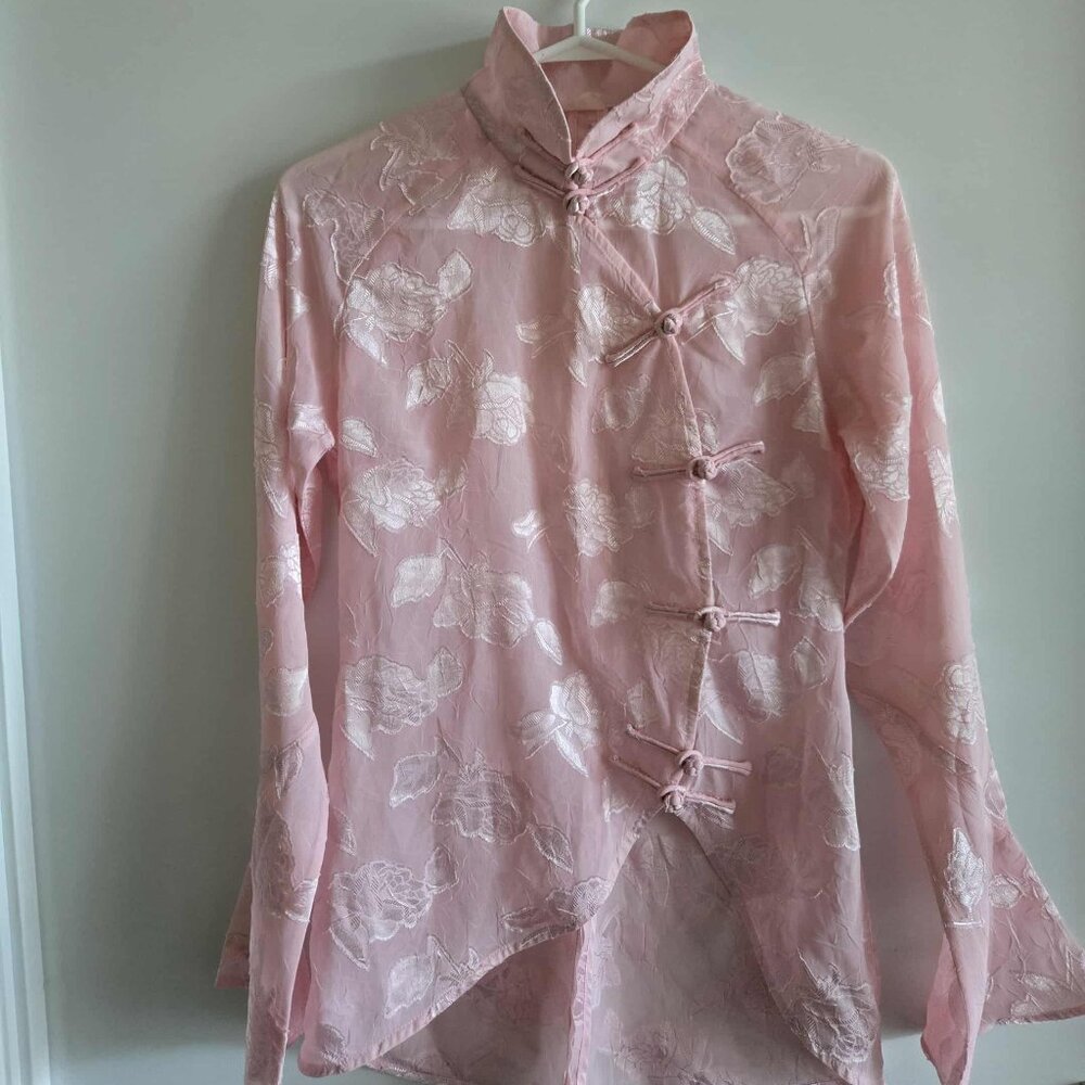 Beautiful semi-sheer Mandarin style blouse